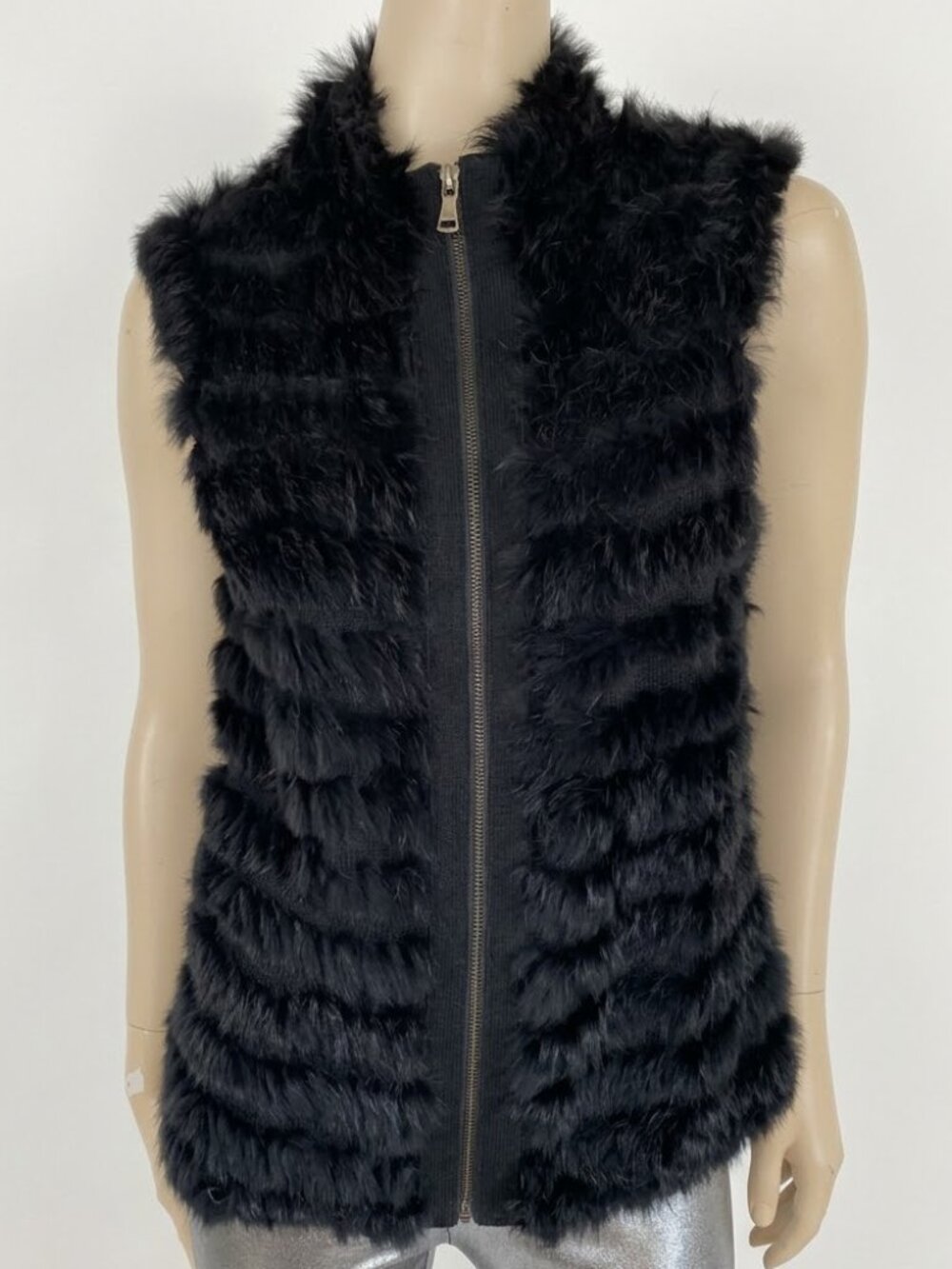 Dolce Cabo Black Real Rabbit Fur Acrylic Zip Vest Size XL Runs Small SZ Med